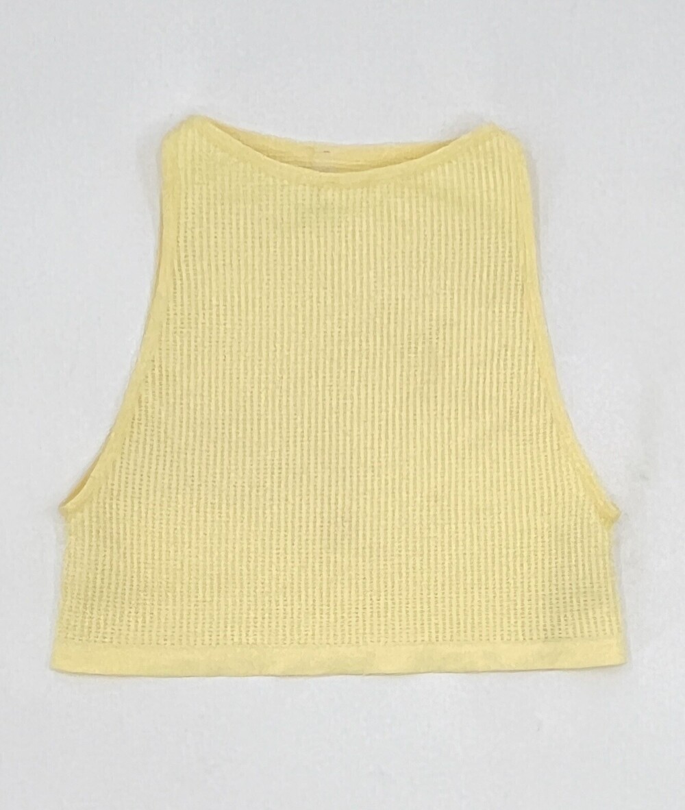 ANWND Shirt Womens Small Yellow  Crop Tank Top Sleeveless Waffle Knit Stretch